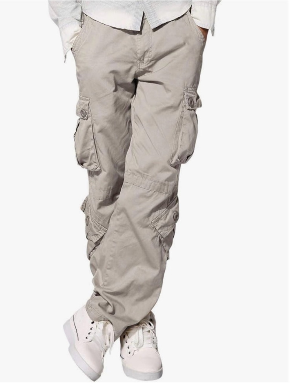 Amazon Men's Tan Cargo Pants with Multiple Flap Pockets